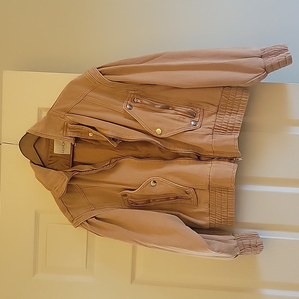 Fashion Nova Tan Denim Moto Jacket
